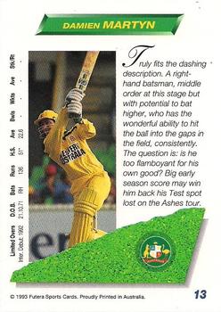1993-94 Futera International Cricket #13 Damien Martyn Back