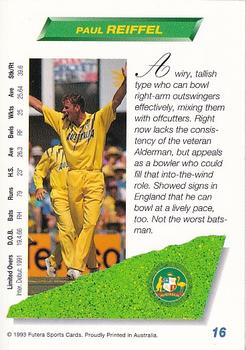 1993-94 Futera International Cricket #16 Paul Reiffel Back