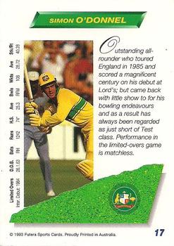1993-94 Futera International Cricket #17 Simon O'Donnell Back