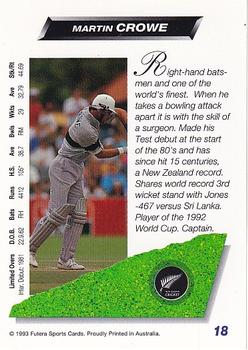 1993-94 Futera International Cricket #18 Martin Crowe Back