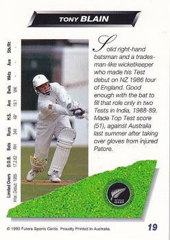 1993-94 Futera International Cricket #19 Tony Blain Back