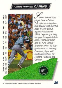 1993-94 Futera International Cricket #20 Christopher Cairns Back