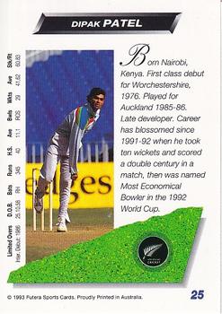 1993-94 Futera International Cricket #25 Dipak Patel Back