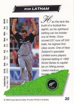 1993-94 Futera International Cricket #30 Rod Latham Back