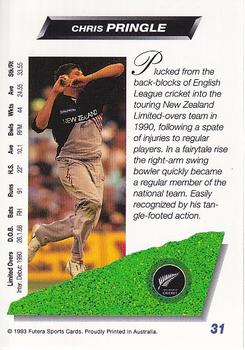 1993-94 Futera International Cricket #31 Chris Pringle Back