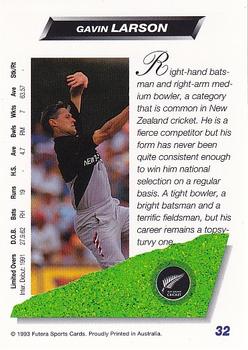 1993-94 Futera International Cricket #32 Gavin Larsen Back