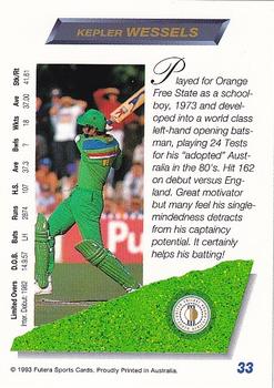 1993-94 Futera International Cricket #33 Kepler Wessels Back