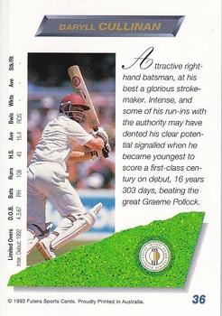 1993-94 Futera International Cricket #36 Daryll Cullinan Back