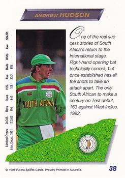 1993-94 Futera International Cricket #38 Andrew Hudson Back