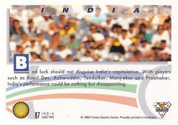 1993-94 Futera International Cricket #87 India Back