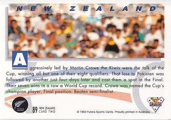 1993-94 Futera International Cricket #89 New Zealand Back