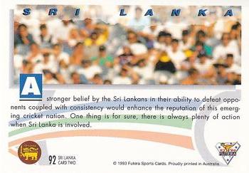 1993-94 Futera International Cricket #92 Sri Lanka Back