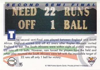 1993-94 Futera International Cricket #95 Second Semi Final Back