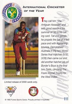 1993-94 Futera International Cricket - Honours Awards #111 Curtly Ambrose Back