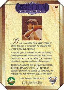 1993-94 Futera International Cricket - The Greatest Legend Sir Donald Bradman Exchange #116 Sir Donald Bradman Back
