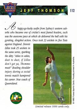 1993-94 Futera International Cricket - Great Cricket Memories #112 Jeff Thomson Back