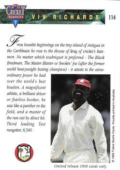 1993-94 Futera International Cricket - Great Cricket Memories #114 Viv Richards Back