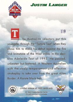 1993-94 Futera International Cricket - Freshman Series #119 Justin Langer Back