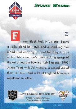 1993-94 Futera International Cricket - Freshman Series #123 Shane Warne Back