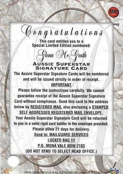 1998-99 Select Tradition Hobby Exclusive - Aussie Superstar Redemption #ASR1 Glenn McGrath Back