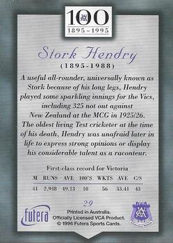 1996 Futera Victorian Cricket Association 1895-1995 #29 Stork Hendry Back