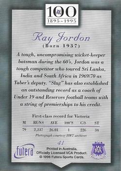 1996 Futera Victorian Cricket Association 1895-1995 #41 Ray Jordon Back