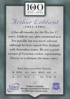 1996 Futera Victorian Cricket Association 1895-1995 #47 Arthur Liddicut Back