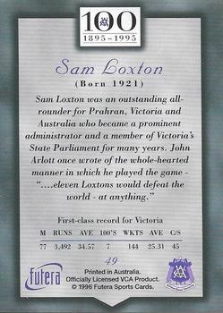 1996 Futera Victorian Cricket Association 1895-1995 #49 Sam Loxton Back