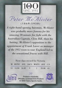 1996 Futera Victorian Cricket Association 1895-1995 #50 Peter McAlister Back