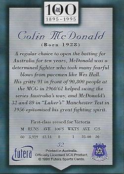 1996 Futera Victorian Cricket Association 1895-1995 #52 Colin McDonald Back