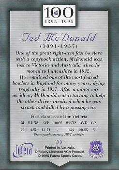 1996 Futera Victorian Cricket Association 1895-1995 #53 Ted McDonald Back
