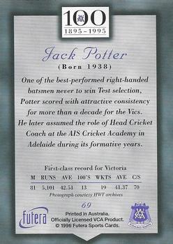 1996 Futera Victorian Cricket Association 1895-1995 #69 Jack Potter Back