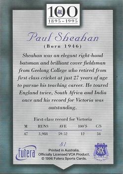 1996 Futera Victorian Cricket Association 1895-1995 #81 Paul Sheahan Back
