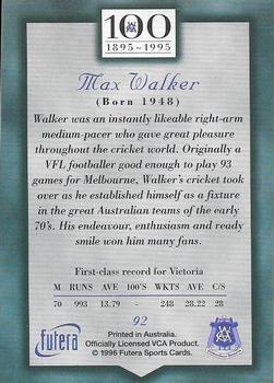 1996 Futera Victorian Cricket Association 1895-1995 #92 Max Walker Back