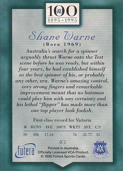 1996 Futera Victorian Cricket Association 1895-1995 #93 Shane Warne Back
