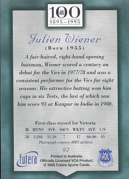 1996 Futera Victorian Cricket Association 1895-1995 #97 Julien Wiener Back