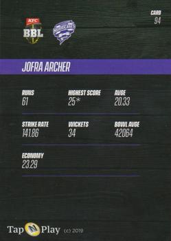2019-20 Tap 'N' Play CA/BBL #94 Jofra Archer Back