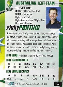 2003-04 Elite Sports Cricket Australia #02 Ricky Ponting Back