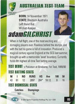 2003-04 Elite Sports Cricket Australia #05 Adam Gilchrist Back