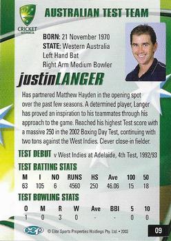 2003-04 Elite Sports Cricket Australia #09 Justin Langer Back