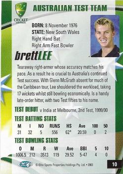 2003-04 Elite Sports Cricket Australia #10 Brett Lee Back