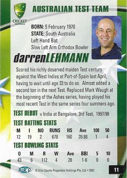 2003-04 Elite Sports Cricket Australia #11 Darren Lehmann Back