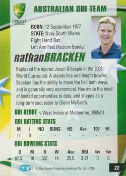 2003-04 Elite Sports Cricket Australia #22 Nathan Bracken Back