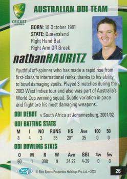 2003-04 Elite Sports Cricket Australia #26 Nathan Hauritz Back
