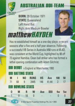 2003-04 Elite Sports Cricket Australia #27 Matthew Hayden Back