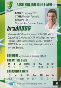 2003-04 Elite Sports Cricket Australia #28 Brad Hogg Back