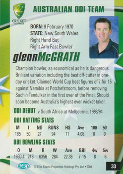 2003-04 Elite Sports Cricket Australia #33 Glenn McGrath Back