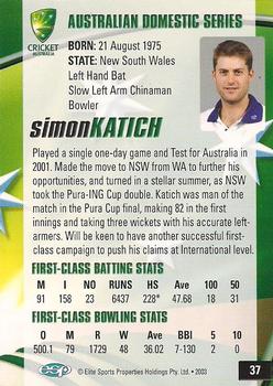 2003-04 Elite Sports Cricket Australia #37 Simon Katich Back