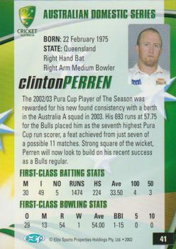 2003-04 Elite Sports Cricket Australia #41 Clinton Perren Back