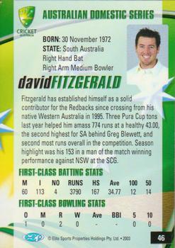2003-04 Elite Sports Cricket Australia #46 David Fitzgerald Back